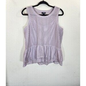 a.n.a Top Women's L Large Mauve Purple Eyelet Lace Peplum Sleeveless Blouse Boho